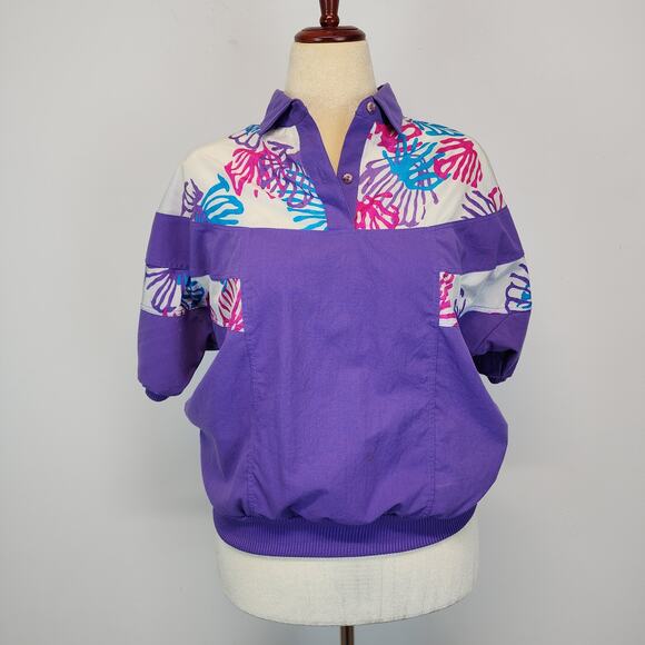 Vintage 90s Casual Isle Pullover Windbreaker Size S Purple Short Sleeve Retro - Picture 1 of 12